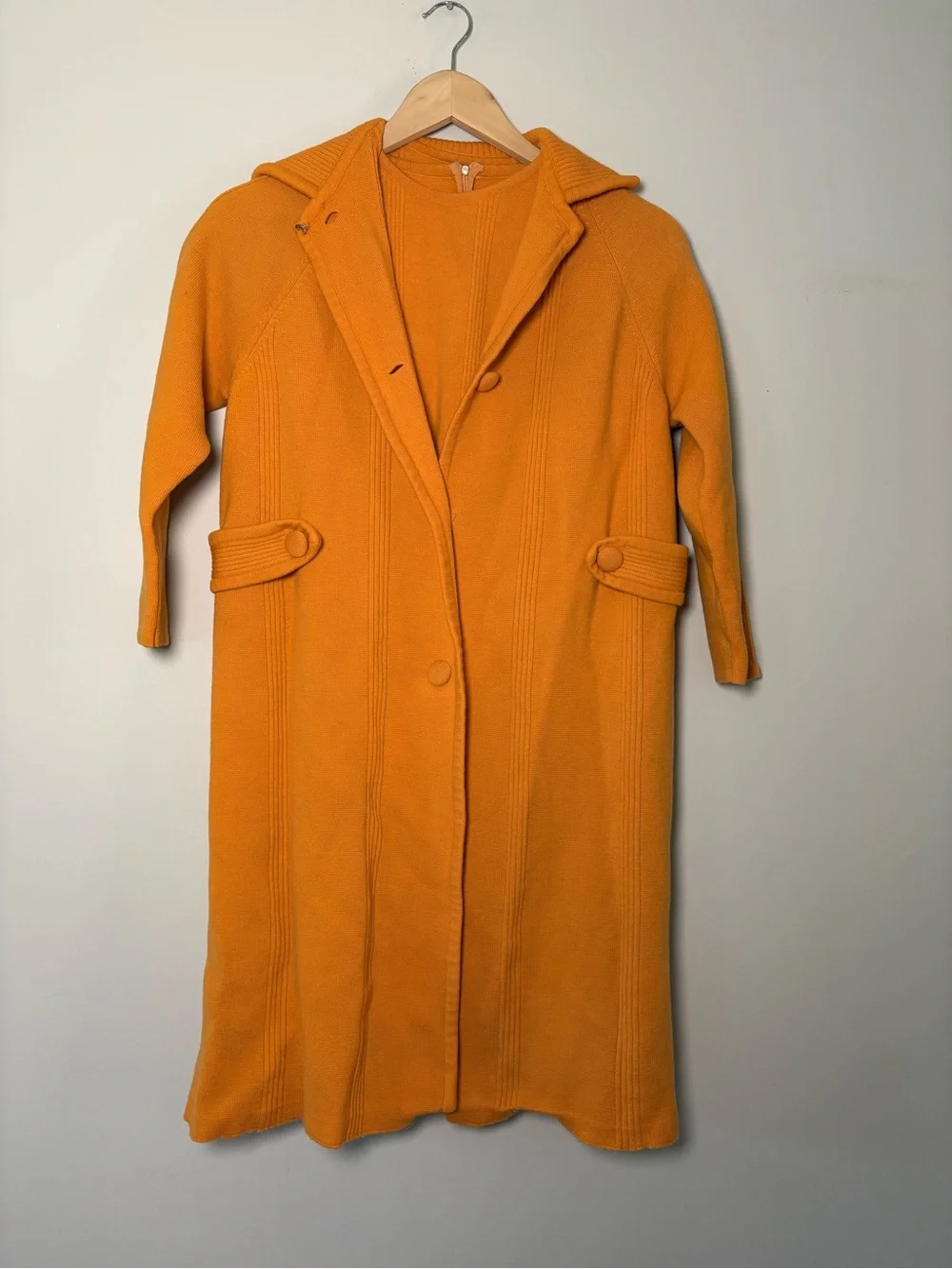 Vintage 2-Piece Knit Dress & Long Jacket Set | Burnt Orange | Approx. Sz 10